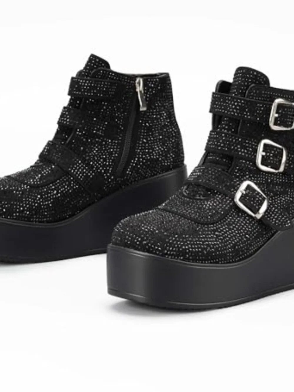 Women Platform Chunky Ankle Boots Round Toe Zipper Wedges High Heels Thick Sole